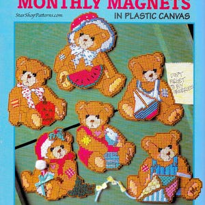 Vintage Plastic Canvas Pattern Book PDF • Picnic Teddy Bear Magnet Plastic Canvas Patterns • Monthly Calendar Country Home House Decoration