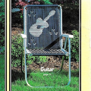 Guitar Macrame Chair • 1980s Macrame Patio Lawn Chairs Folding Deck Furniture Music Instrument • PDF Pattern Book Booklet • 70s Vintage