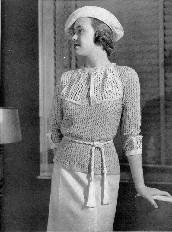 Tea Time Top • 1930s Paris Crochet Day Sweater Blouse Cocktail  