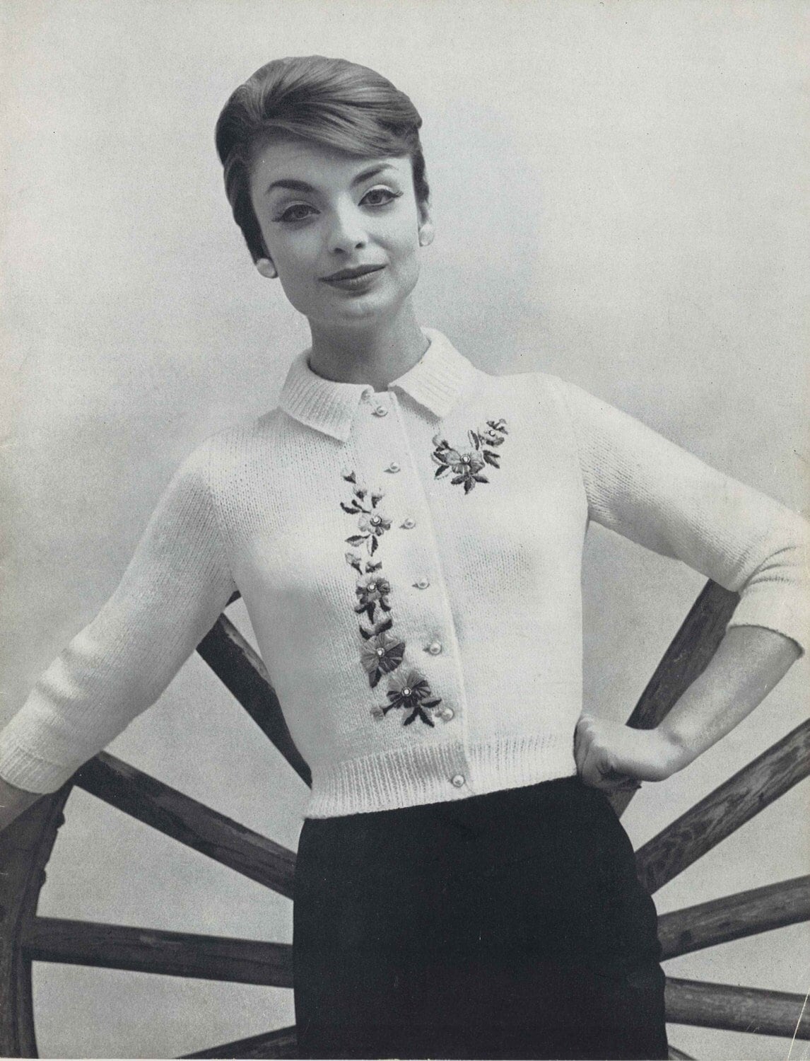Secret Garden • 1950s Knitting Collared Cardigan Sweater Top