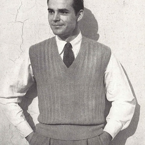 Ribbed Vest • 1940s Knitting Knit Sweater Sweatervest Pullover Jumper Top • 40s Vogue Vintage Pattern • Retro Men&#39;s Digital PDF