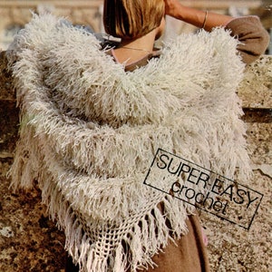 White Faux Fur Shawl • 1970s Crochet Cape Wrap Pattern • Vintage 70s Crochet Wedding Stole Patterns • Retro Yarns • Instant Download