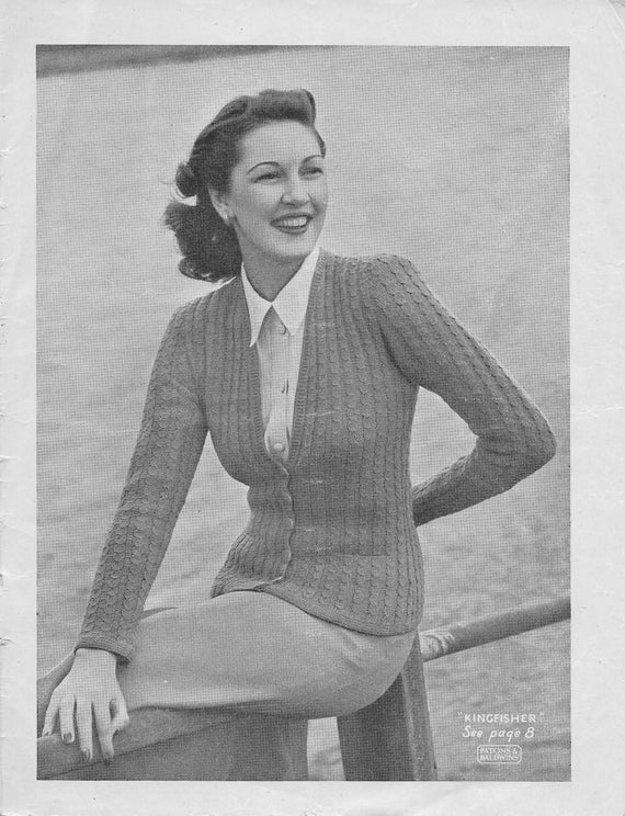 Kingfisher Cardigan Jacket 1940s Knitting Knit Sweater Jumper Shirt Patons 218 40s Vintage Pattern Retro Women s Knit Digital PDF Etsy Hong Kong