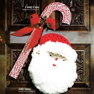 Christmas Macrame Santa • Easy 1980s Macrame Xmas Ornaments Wreath Patterns • Macrame Door Decoration Candy Cane Pattern Book • Vintage PDF