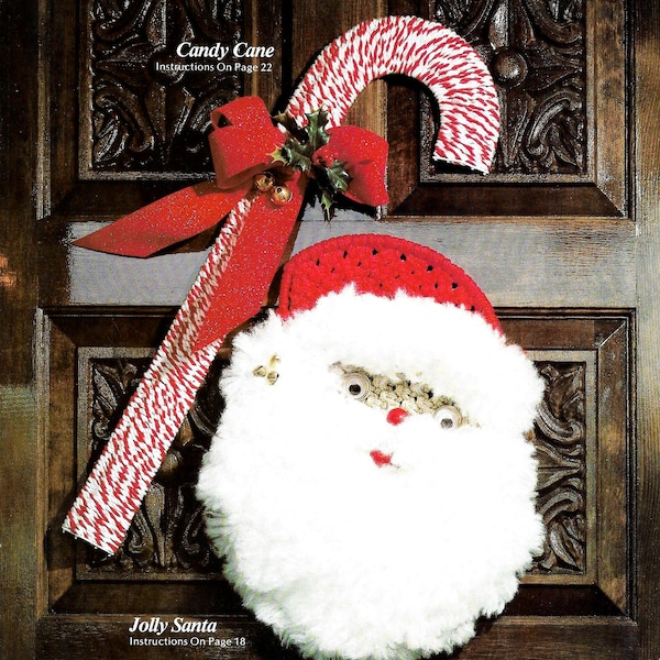 Christmas Macrame Santa • Easy 1980s Macrame Xmas Ornaments Wreath Patterns • Macrame Door Decoration Candy Cane Pattern Book • Vintage PDF