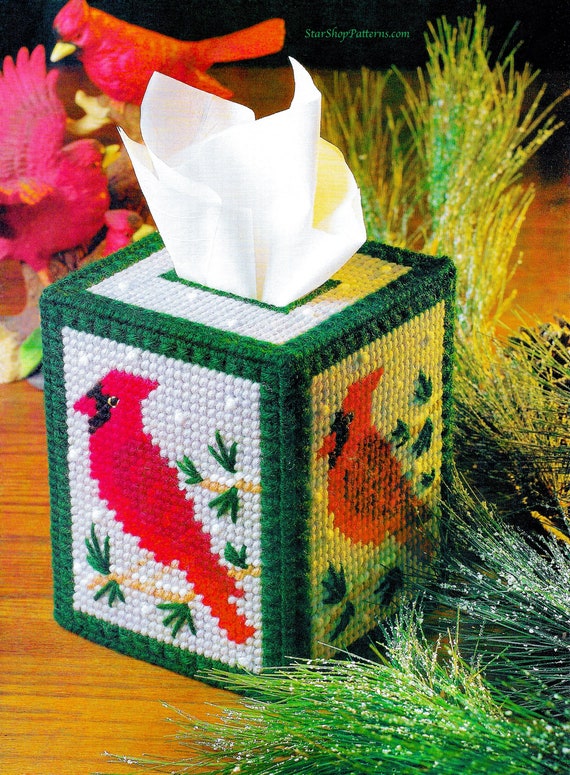 Vintage Plastic Canvas Pattern Book PDF Christmas Bird Tissue Box Cover Plastic  Canvas Pattern xmas Cardinal Tissue Box Cover Patterns 