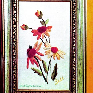 Vintage Crewel Embroidery Pattern PDF • Easy Beginner Mini Flower Daisy Embroidery Pattern Sampler • Small Wildflower Needlepoint Download