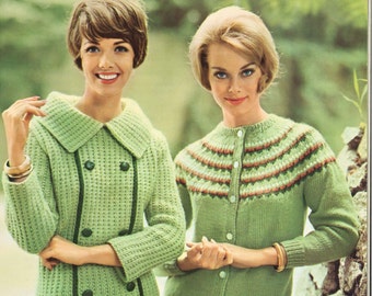 Spring Buds • 1960s Green Pullover Cardigan Sweater Patterns Spring Buds • 1960s Green Pullover Cardigan Sweater Patterns