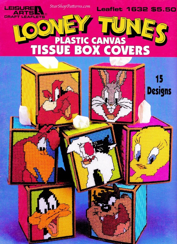 Colorful Nursery Plastic Canvas Patterns 90s Leisure Arts Leaflet 1546  Diaper Holder, Tissue Box, Blocks, Bank, Organizers