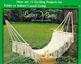 Macrame Chairs • 1980s Hammock Macrame Patio Lawn Chair Swing Folding Deck Furniture Ottoman • Pattern Book Booklet • 70s Vintage Books PDF