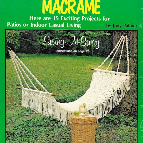 Macrame Chairs • 1980s Hammock Macrame Patio Lawn Chair Swing Folding Deck Furniture Ottoman • Pattern Book Booklet • 70s Vintage Books PDF