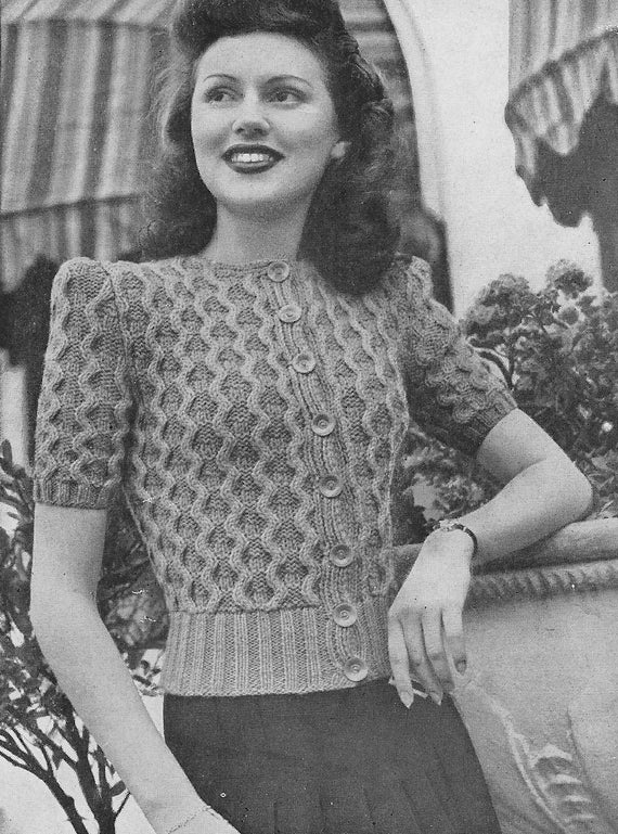 Camden Cardigan • 1940s Knitting Knit Sweater • 40s Sun-glo Camden Cardigan • 1940s Knitting Knit Sweater • 40s Sun-glo