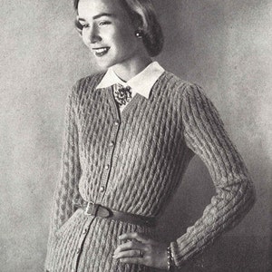 Joyce Cardigan • 1940s Knitting Knit Top Sweater Jumper • 40s Vogue Vintage Pattern • Retro Women's Knit Digital PDF