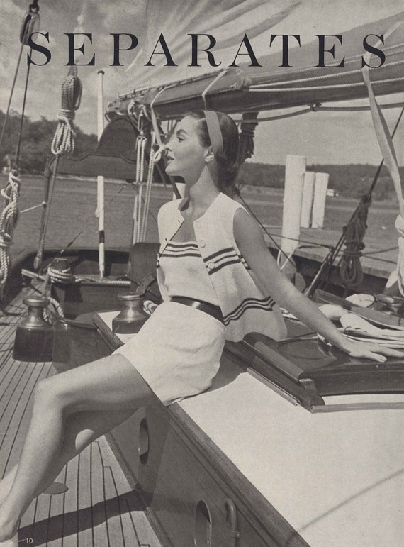 Yachting Set • 1950s Knitting Striped Top & Blouse • 50s