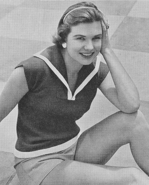 Sailor Girl • 1950s Nautical Knitting V-neck Top Jumper Knitted