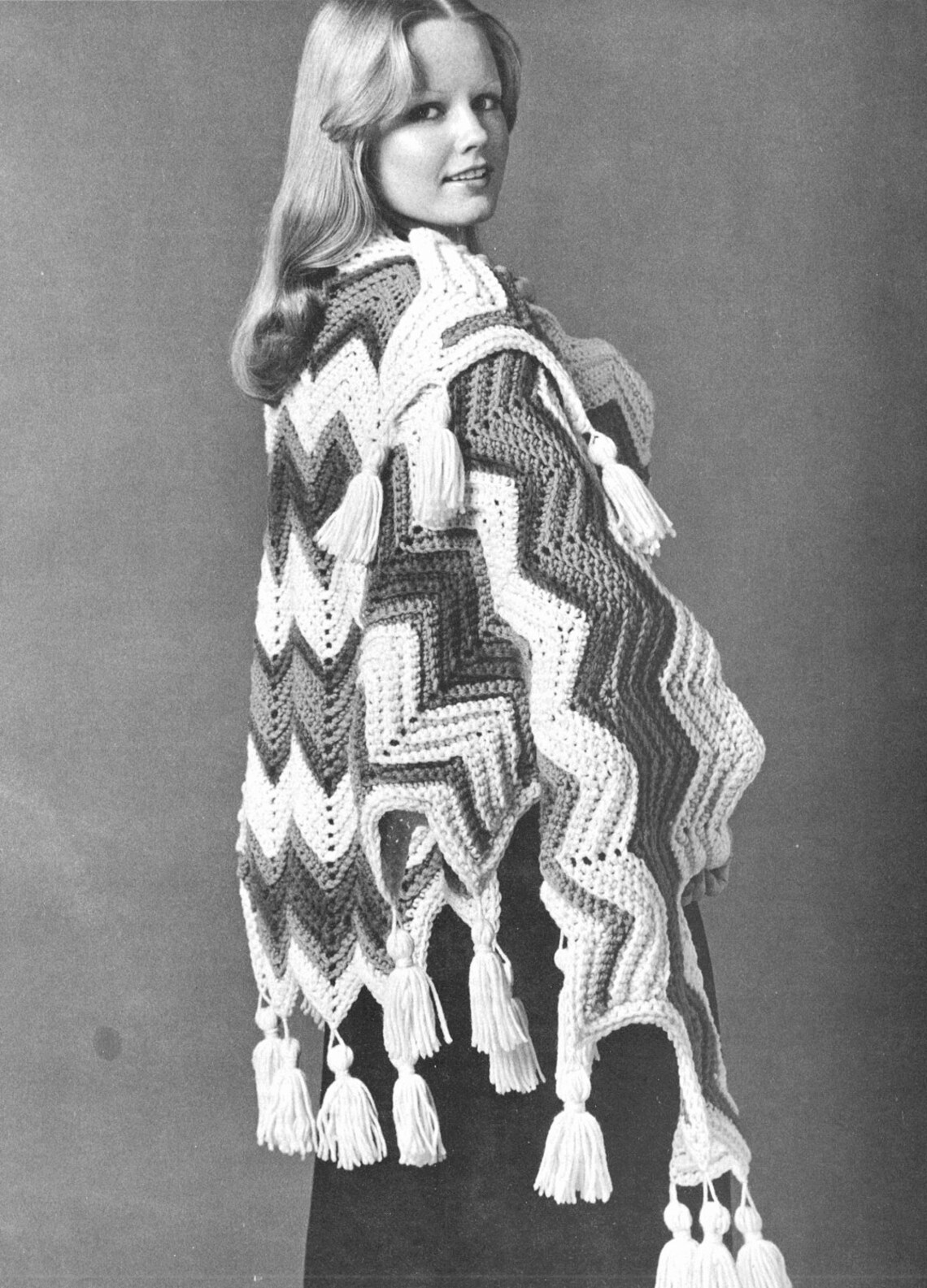 Ripple Shawl • 1970s Crochet Wrap Cape Blanket Afghan Pattern • Vintage ...