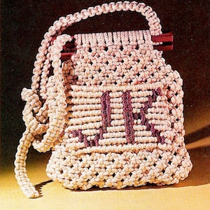 Monogram Macrame Purse • 1970s Macrame Handbag Bag Tote • Easy Beginner Macrame Letter Pattern • 70s Vintage Macrame Purse Bag Download PDF