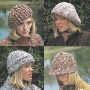 Quick + Easy Knit Berets • 1970s Knitting Pattern Cloche Hat Cap Tam Toque • 70s Vintage Women's Patterns • Digital PDF Download