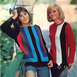 Stripes & Stripes • 1960s Pullover Sweater Patterns • 60s Vintage Knitting Pattern • Retro Knit PDF