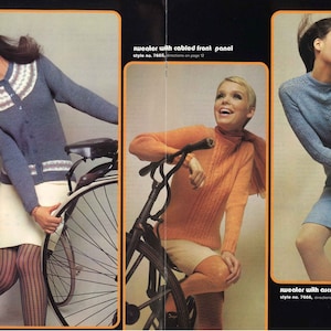 Bicycle Trio • 1970s Fair Isle Women&#39;s Cardigan Pullover Lace Cable Sweater Pattern • Vintage Retro 70s Knitting Patterns • Digital PDF File