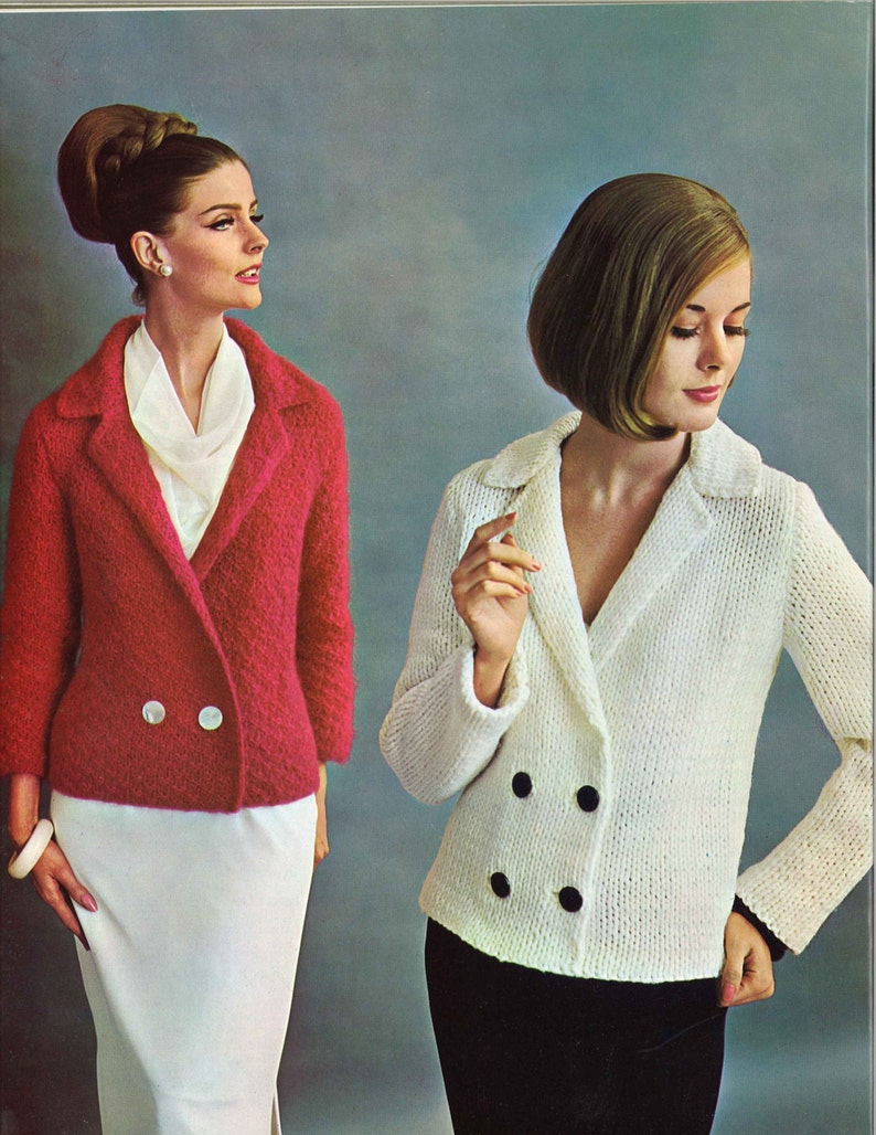 Red Rose & White Rose 1960s Suit Jacket Cardigan Sweater Blazer Patterns 60s Vintage Knitting Jumper Pattern Retro Knit PDF image 1