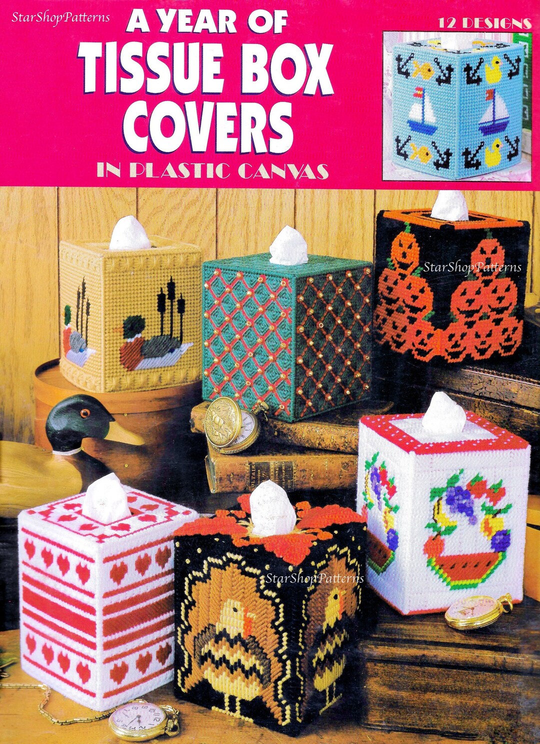 Vintage Plastic Canvas Tissue Box Cover Pattern Book PDF Christmas