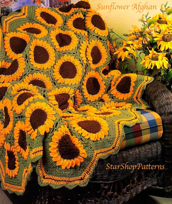 Vintage Crochet Afghan Pattern PDF Sunflower Crochet Afghan Etsy