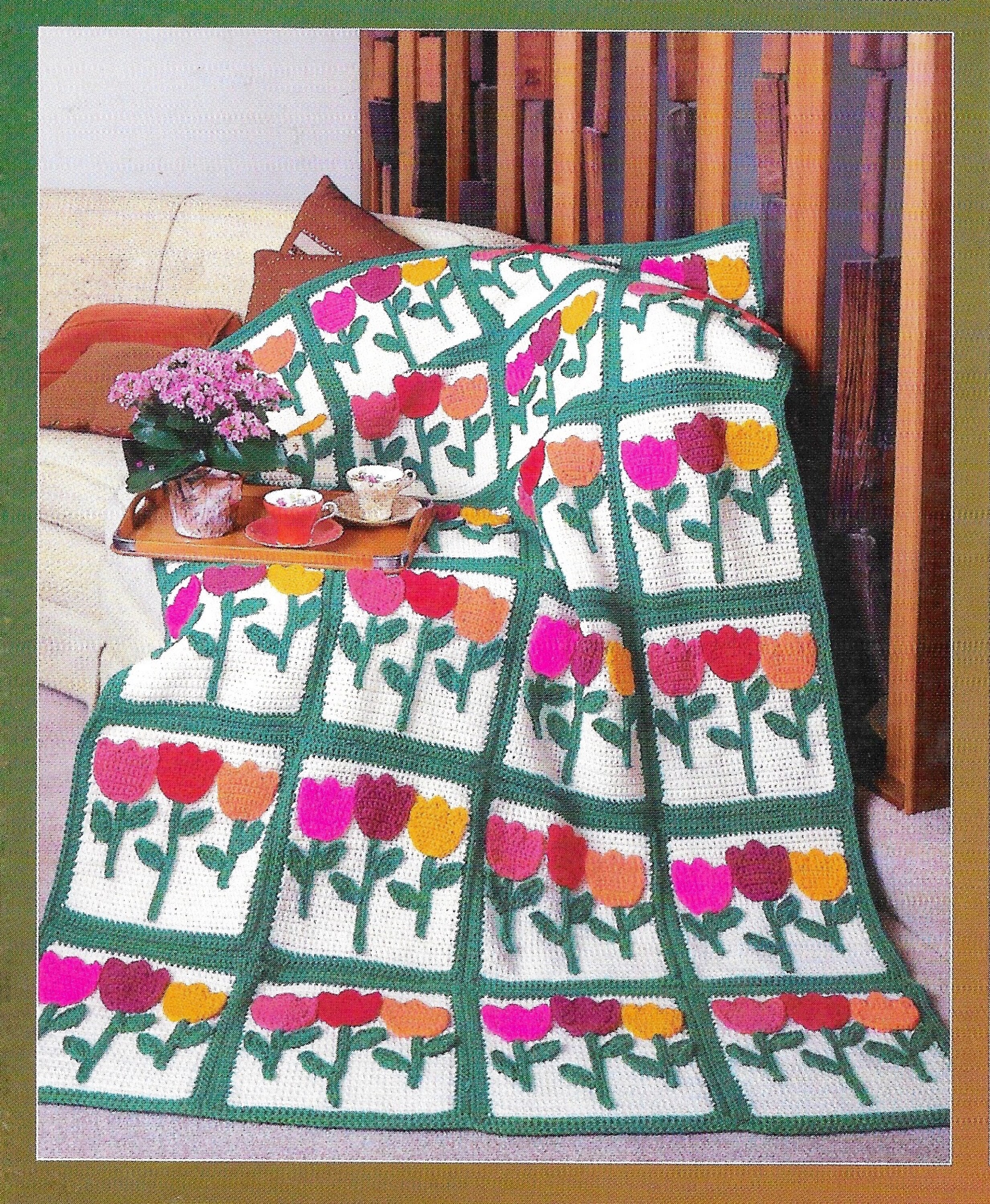 Vintage Crochet Afghan Pattern Book Flower Tulip Garden Afghans lapghan  Appliqué Crochet Blanket PDF Pattern Ebook Digital Download 