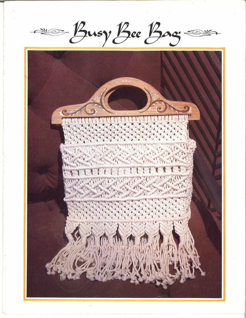 Burning Man Bag \u2022 1970s Macrame White Purse Handbag \u2022 Macrame Wooden Wood Fringe \u2022 How To Instruction \u2022 Boho Hippie Festival 70s Vintage PDF