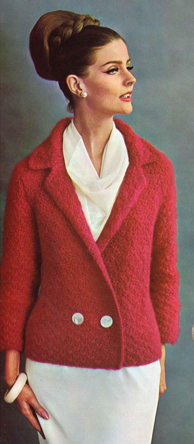 Red Rose & White Rose 1960s Suit Jacket Cardigan Sweater Blazer Patterns 60s Vintage Knitting Jumper Pattern Retro Knit PDF image 2