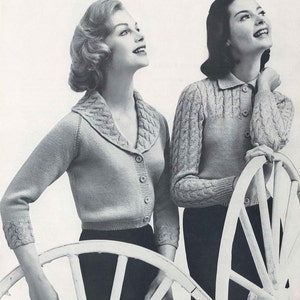 Very Cabled Cardigans • 1950s Knitting Collared Cardigan Sweater Patterns • 50s Vintage Pattern • Retro Women's Knit Digital PDF
