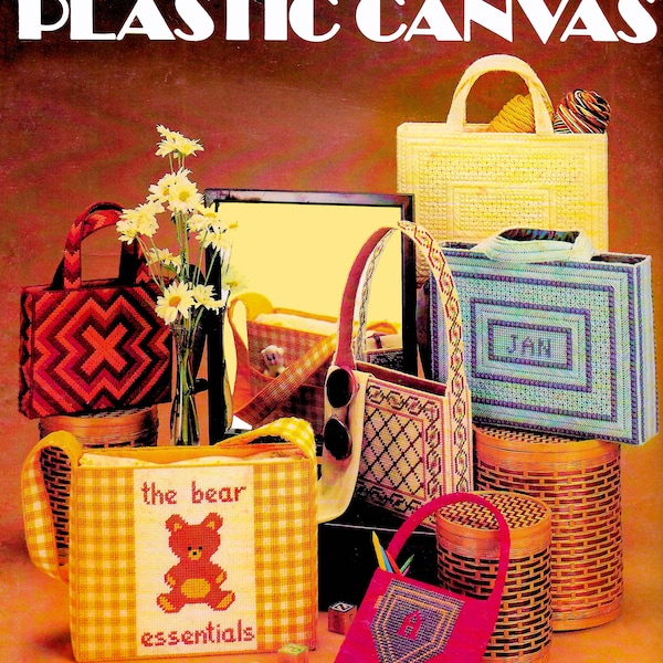 vintage Plastic Canvas Pattern Book PDF • Plastic Canvas Tote Bag Patterns • Plastic Canvas Purse Mini Bag Book Bag Library Bag Pattern PDF