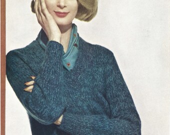 Klassisch Blau • 1960er Jahre Strick Rollkragenpullover Pullover Muster • Vintage Strick • 1961 Frau Digitales PDF