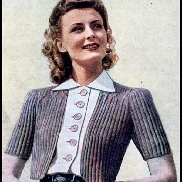 Beginner Bolero • 1940s Knitting Knit Ribbing Cardigan Sweater Top Jumper • 40s Vintage Pattern Bestway • Women's Knit Jacket Digital PDF