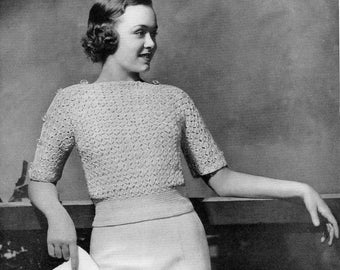 1930s Crochet Pattern PDF • Vintage Women's Blouse, Top, Sweater, Pullover