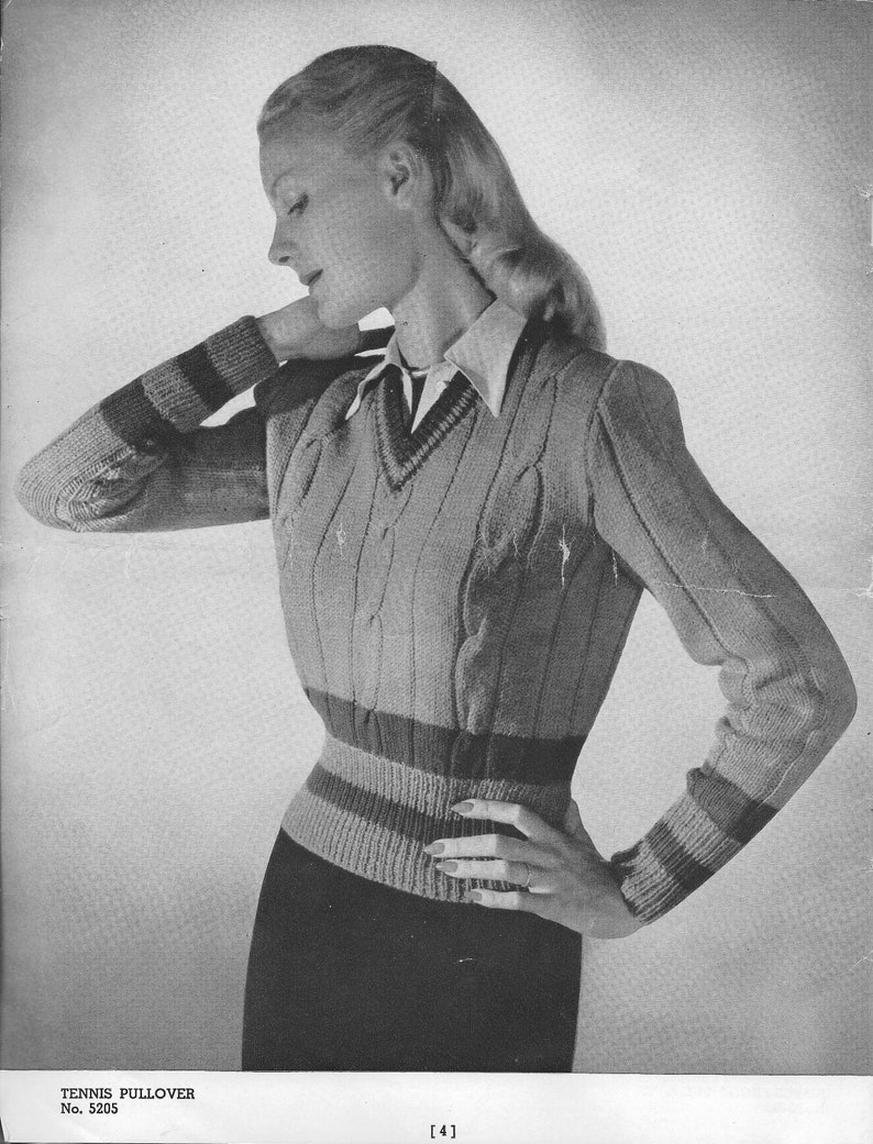 Tennis Pullover 1940s Knitting Knit Top Pullover Sweater Etsy
