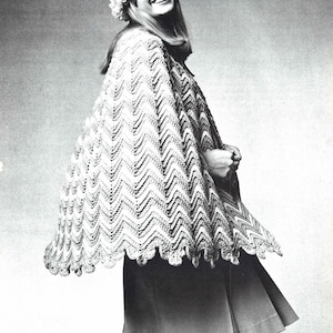 Ripple Wrap & Hat • 1970s Crochet Cloak Shawl Cape Cap Blanket Pattern • Vintage Crocheting Retro Patterns • Digital PDF Download