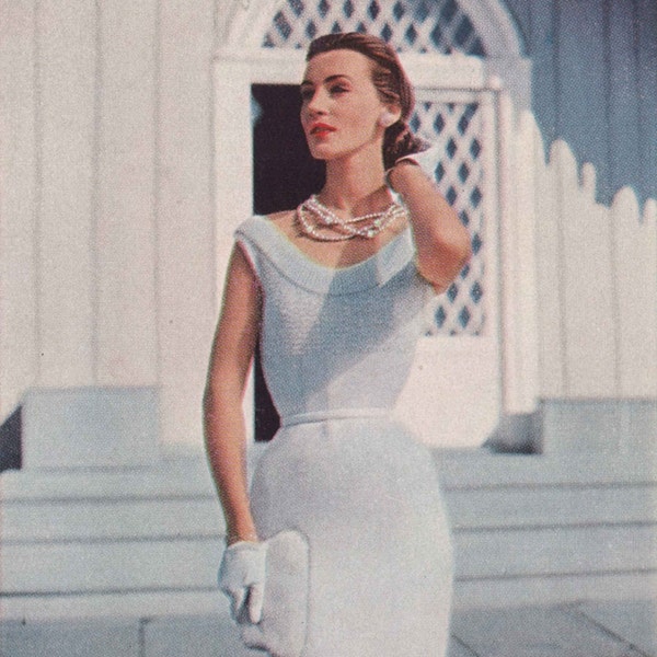 Dove Tale • 1950s Knitting Dress Wedding Bridal Engagement Shift • 50s Vintage Vogue Pattern • Retro Women's Knit Digital PDF