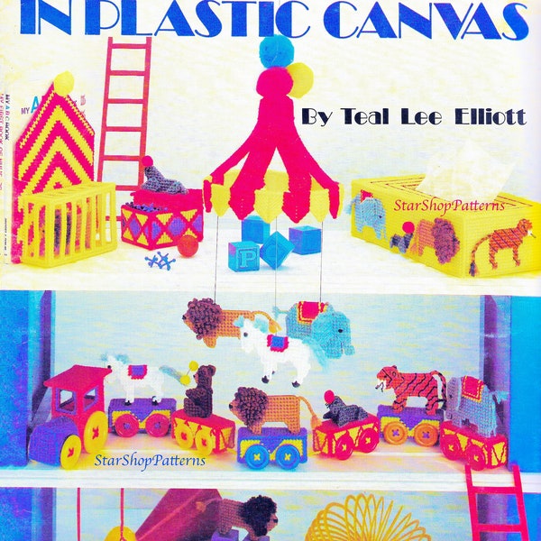 vintage Plastic Canvas Pattern Book PDF • Circus Plastic Canvas Patterns • Animal Tissue Box Cover Plastic Canvas Pattern • Train Lion Horse