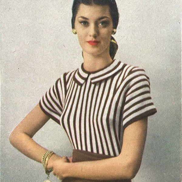 Sandra Sweater • 1940s Knitting Knit Chevron Top Ballet Ballerina Blouse • 40s Vogue Vintage Pattern • Retro Women's Digital PDF