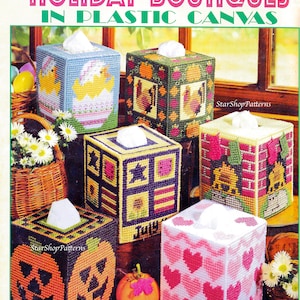 Holiday Plastic Canvas Tissue Box Cover Pattern Book PDF • Christmas Plastic Canvas Pattern Xmas Duck Turkey Pumpkin Halloween Heart Easter