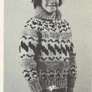 Siwash Sweater • 1970s V-Neck Cowichan Cardigan Jacket Sweater • 70s Vintage Children&#39;s Knitting Pattern • Retro Men&#39;s Knit Digital PDF