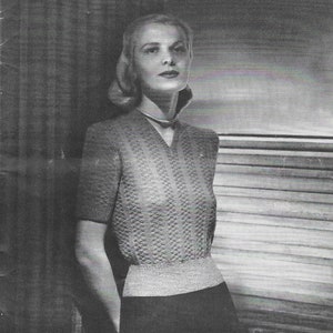 Checkered Pullover • 1940s Knitting Knit Top Sweater Jumper • 40s Jack Frost 52 Vintage Pattern Woman&#39;s Women&#39;s Patterns Digital PDF