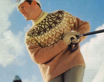 His & Hers Ski Sweaters • 1960s Pullover Patterns • Vintage Fair Isle Jumper Ski Skiing Knitting Pattern • Retro Knit PDF