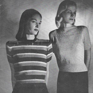 Stripes + Waves Tops • 1940s Knitting Knit Pullover Sweater Jumper • 40s Jack Frost 52 Vintage Pattern • Women&#39;s Patterns Digital PDF