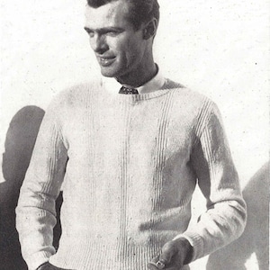 Rib & Twist • 1940s Knitting Knit Sweater Pullover Jumper Top • 40s Vogue Vintage Pattern • Retro Men&#39;s Digital PDF