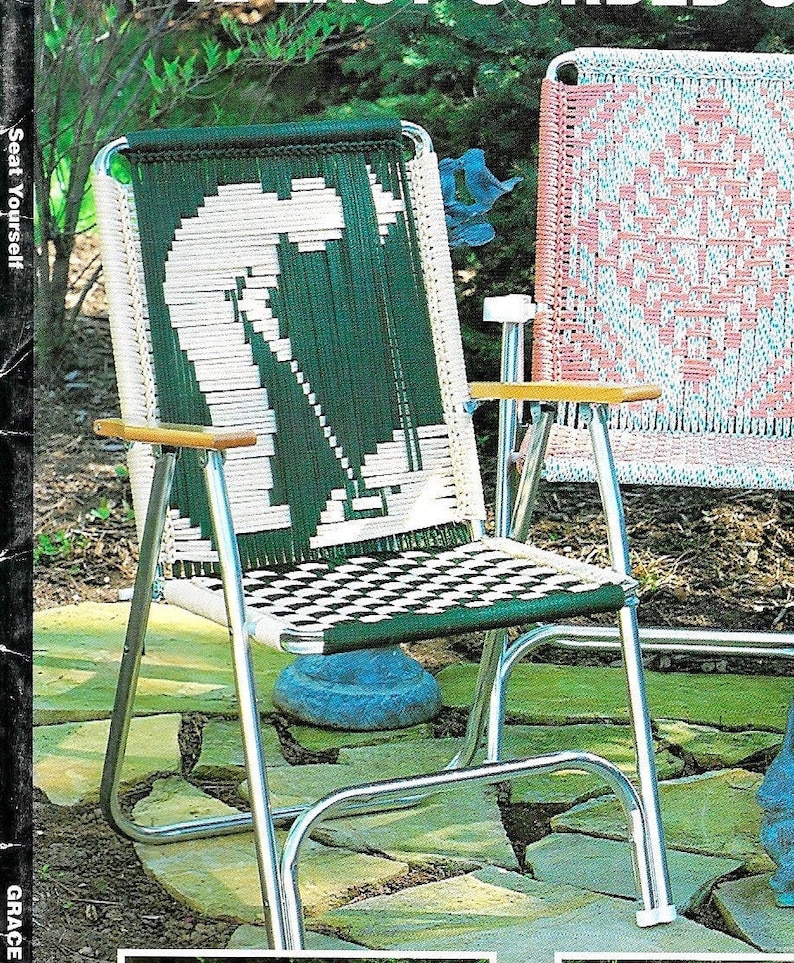 Golfer Macrame Chair 1980s Macrame Patio Lawn Chairs Folding Etsy