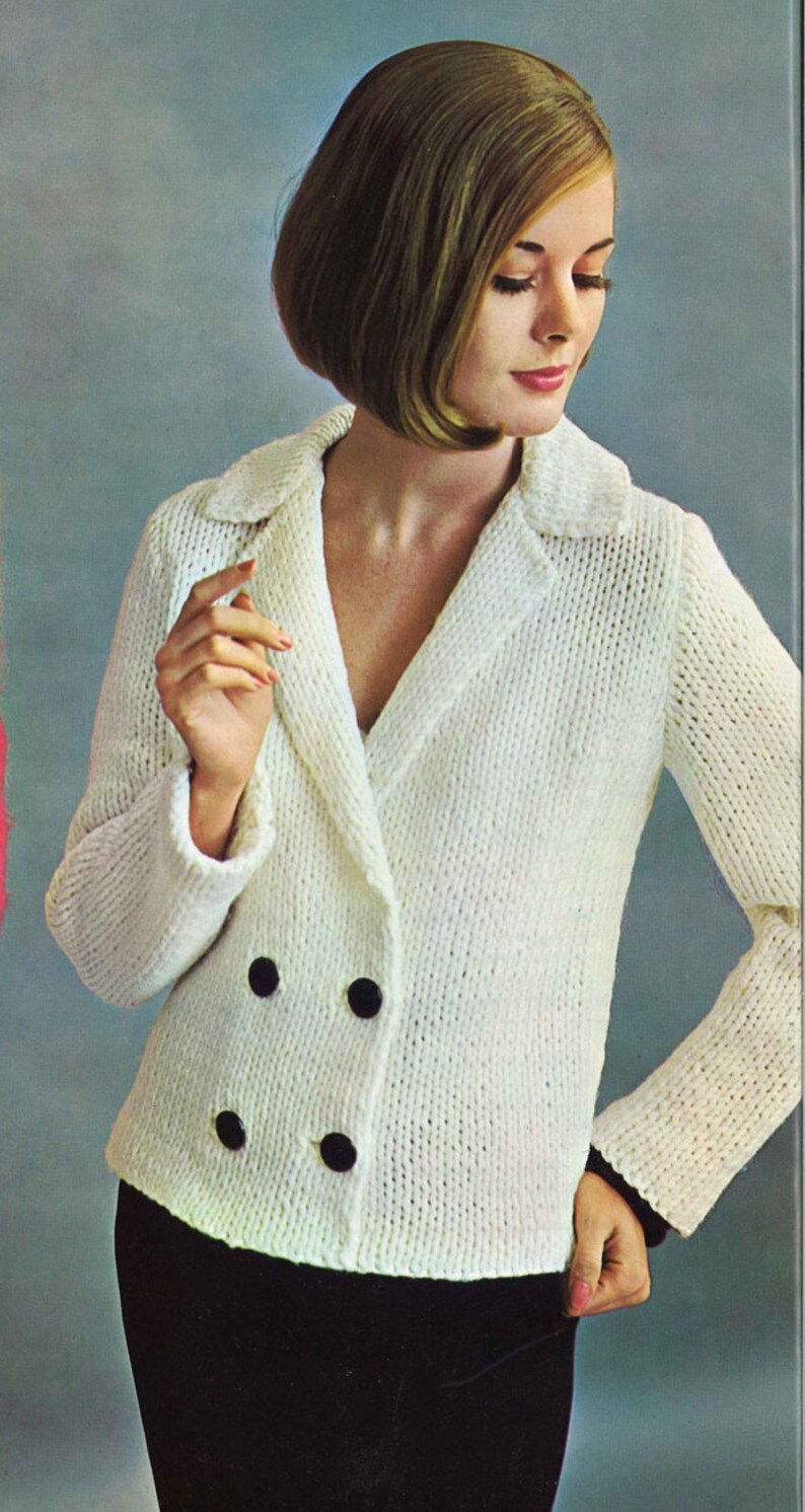 Red Rose & White Rose 1960s Suit Jacket Cardigan Sweater Blazer Patterns 60s Vintage Knitting Jumper Pattern Retro Knit PDF image 3