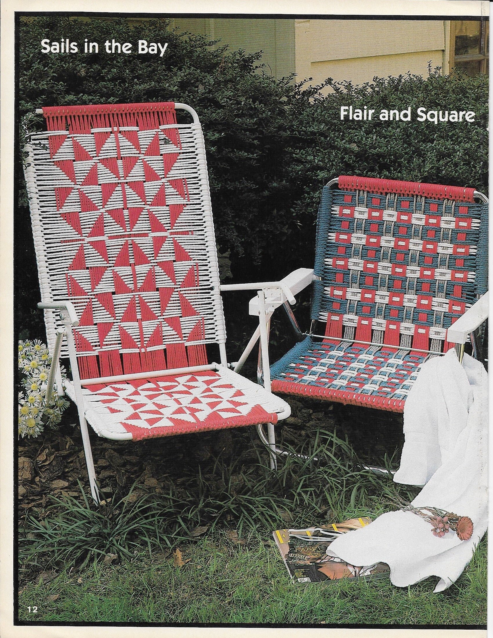 Faceted Plaid Lawn Chair 1980s Macrame Patio Chairs ...