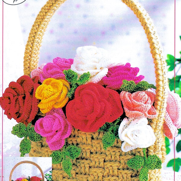 vintage Crochet Purse Pattern Book PDF Download • Rose Crochet Handbag Pattern • Basket of Roses Crochet Pattern Garden Flower Floral Bag